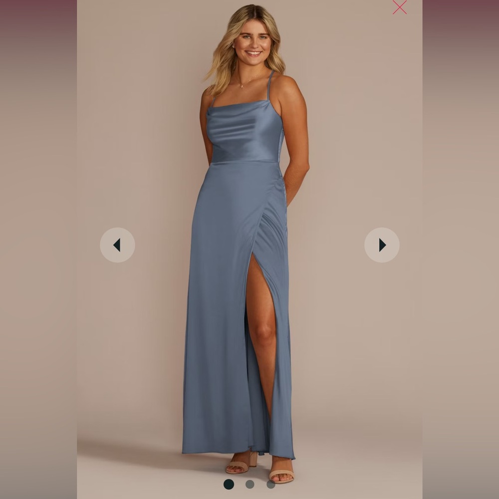 DB STUDIO Steel Blue Shiny Cowl Neck Slip Dress with Size 0